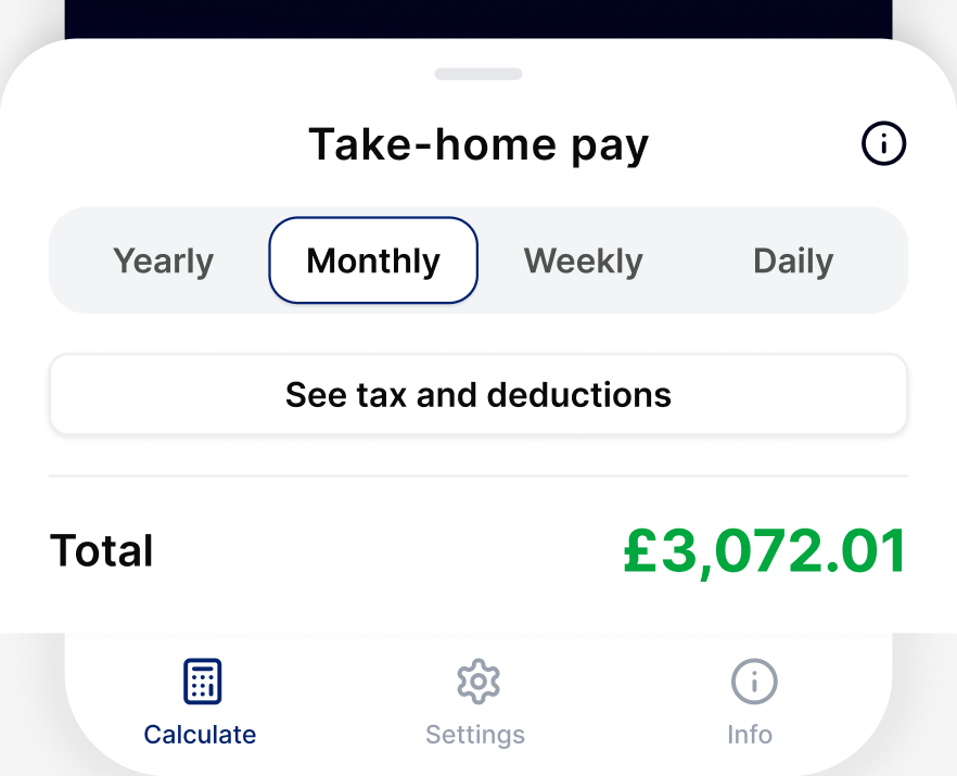 Netti Take-home pay sheet showing the monthly total and a link to tax and deductions detail